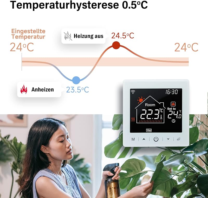 Beok TR9B-WIFI-WPB WiFi Okostermosztát Gázkazánhoz - Programozható, Fehér, Tuya/Alexa/Google Home Kompatibilis, Távvezérelhető