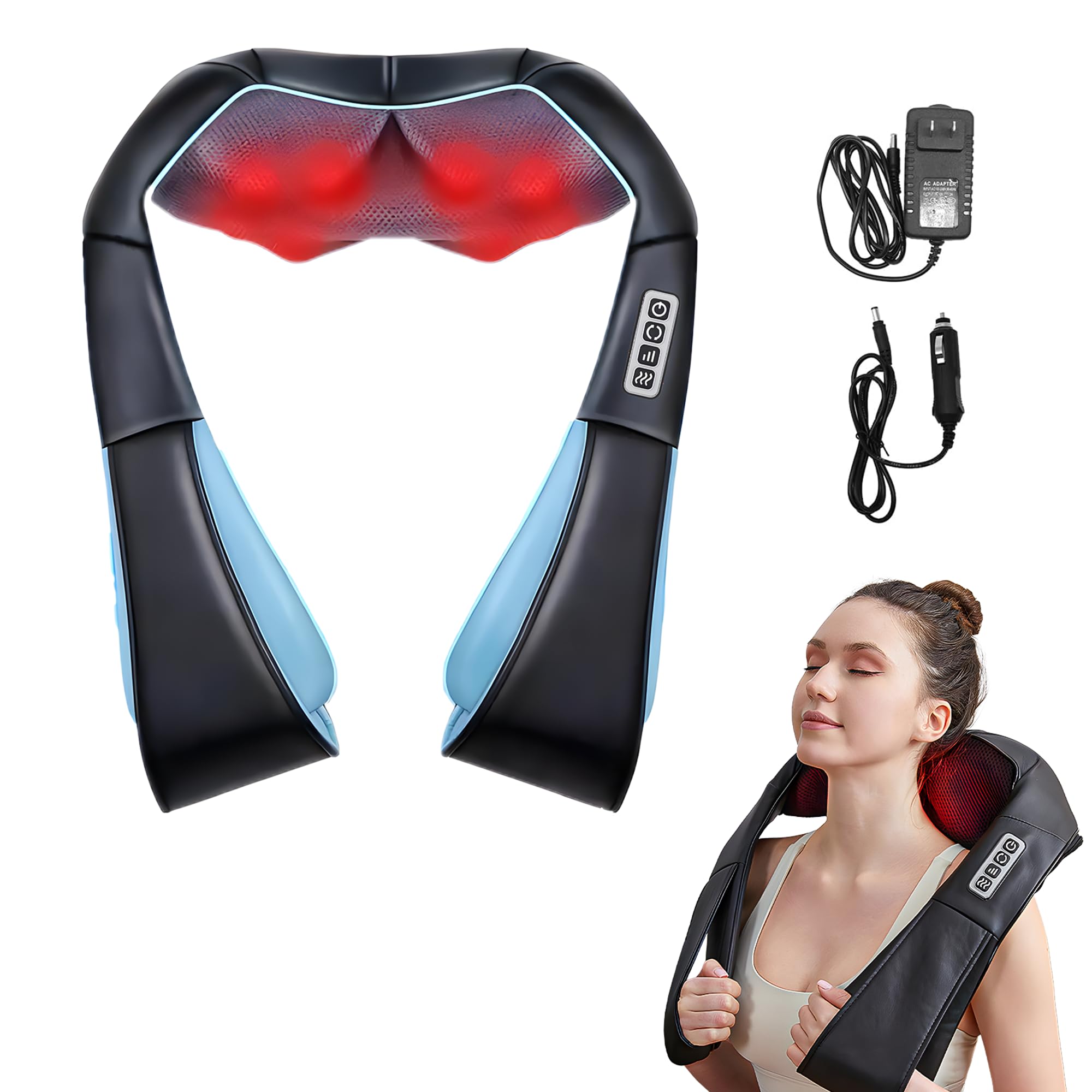 Masajeador Espalda Cuello Hombro Eléctrico Masajeador de Cuello Shiatsu,Masajeador Espalda y Cuello con Calor Massager Relajante Alivio del Dolor Muscular para Cuello, Espalda, HombroRegalos Navidad para padres