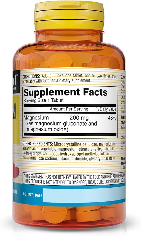 Mason Natural Magnesium 200 mg, Muscle and Nerve Function Support, 100 Tablets