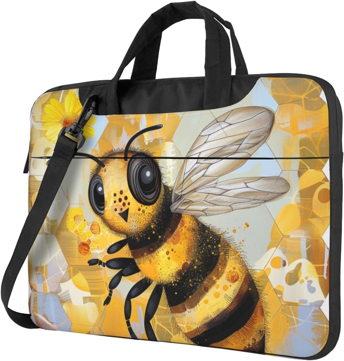 Honey Bee Art Printed Laptop Bag, Triple Layer Protection Shockproof Crossbody Laptop Shoulder Bag for Men and Women