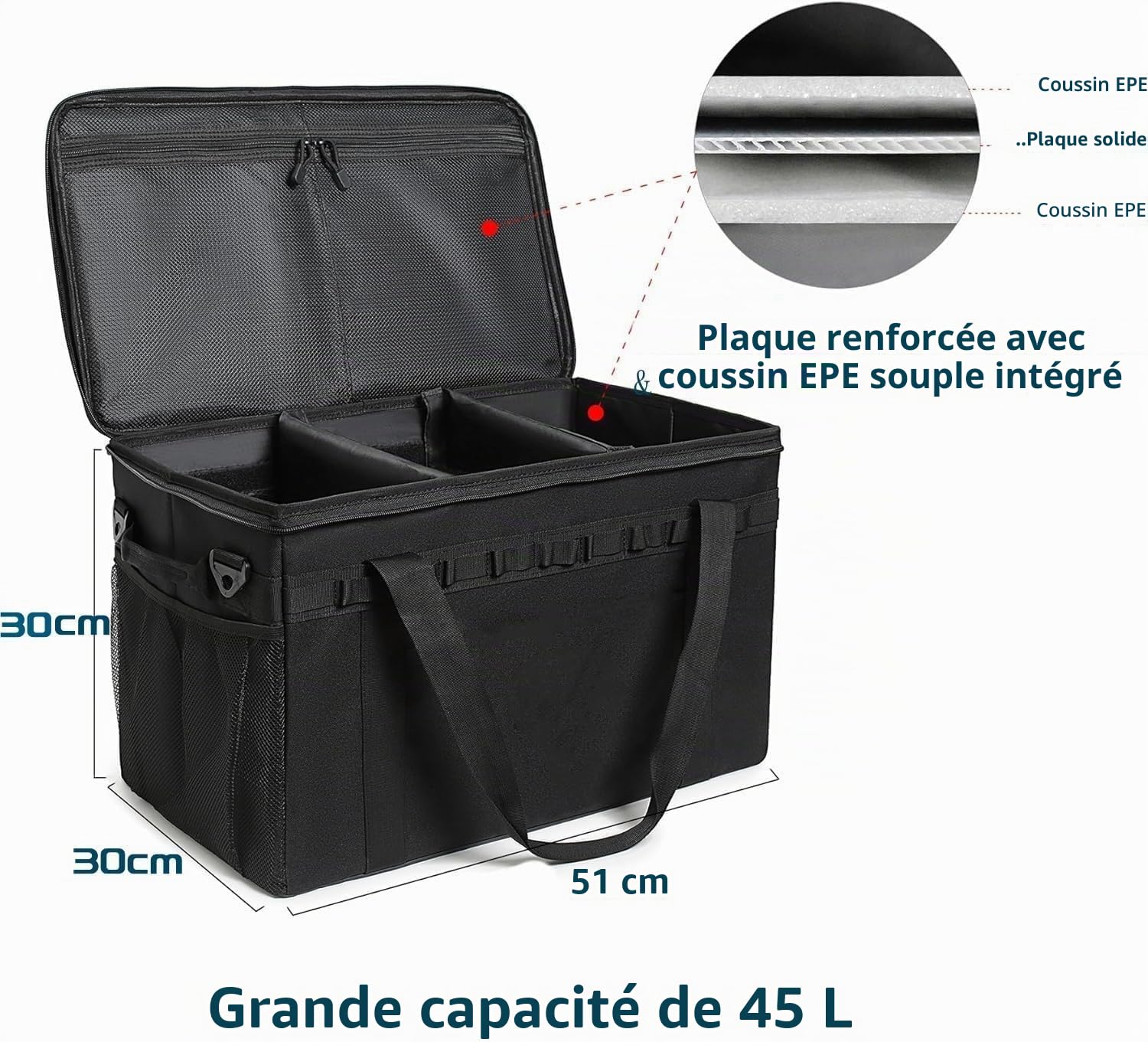 Sac de Rangement Tactique pour Camping - Sac fourre-Tout 45 L Organisateur de Vaisselle Multifonction Ensemble de casseroles Pack de Pique-Nique Pack de Glace Carte Rangement pour (Black)