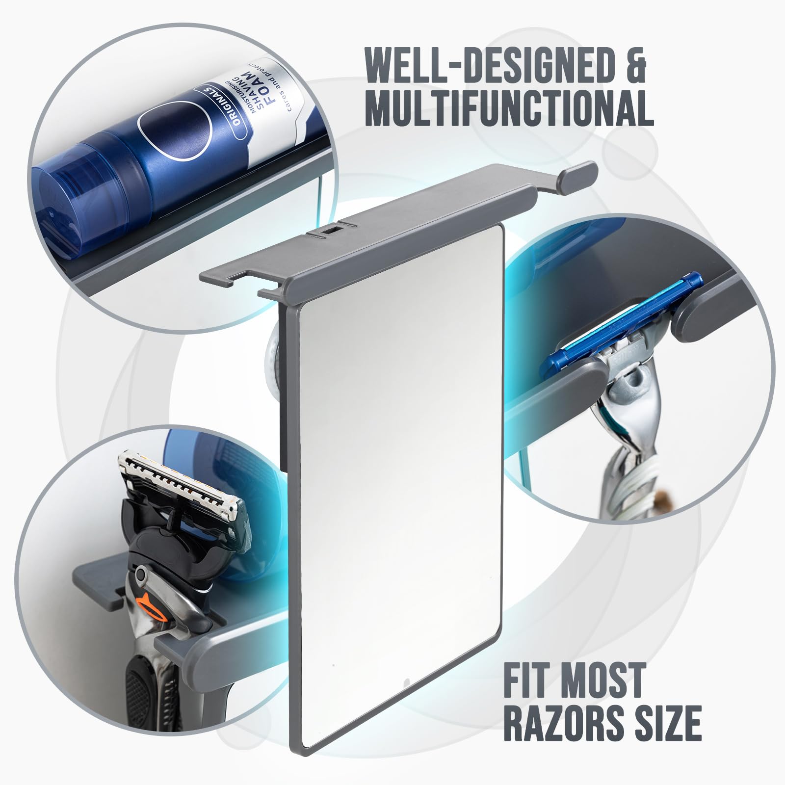 TAILI Fogless Shower Mirror With Razor Holder - Anti-Fog Bathroom Mirror With Suction Cup
