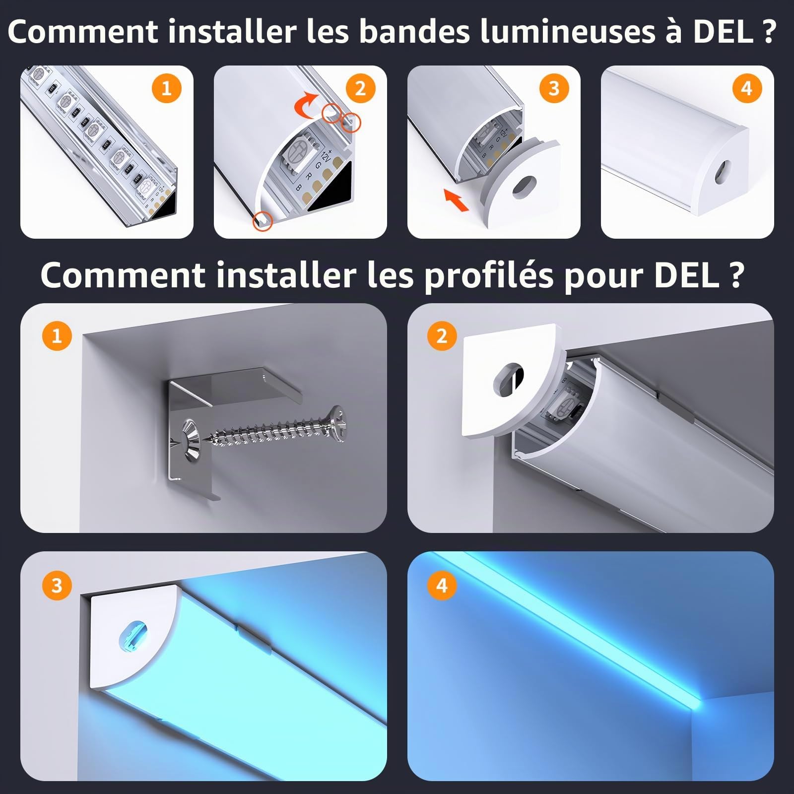 Profilé Aluminium LED V-forme 6x1mètre avec Couvercle Blanc Laiteux, Embouts et Clips de Montage