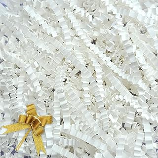 BOXHOME Shred Paper Filler (1LB) Crinkle Cut Paper for Wrapping & Filling Gift Basket Gift Boxes, White-Decoration Raffia Contains Bow