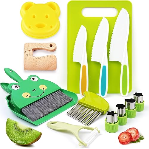 Montessori Kitchen Toys-14pcs Toddler Toys Kids Cooking Sets Real with Safe Knife Set Gift for 2-3-4-5-6-7-8 Years Old