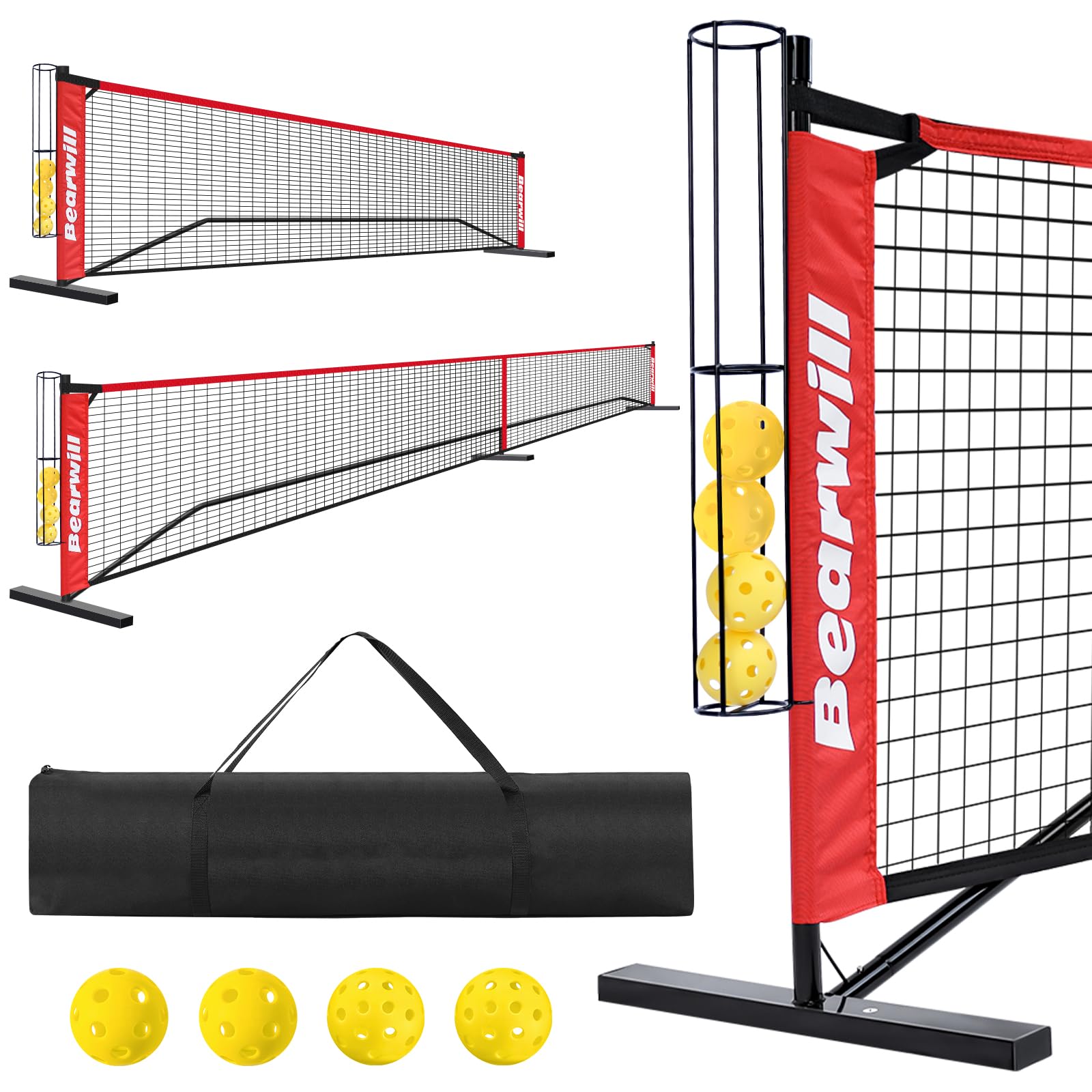 Pickleball Net, 22 FT Regulation Size Portable Pickleball Net, Pickle Ball Net with Exclusive Ball Holder, Court Marker, 4 Pickleballs & Carry Bag, Pickle Ball Net for Outdoor Indoor Driveway