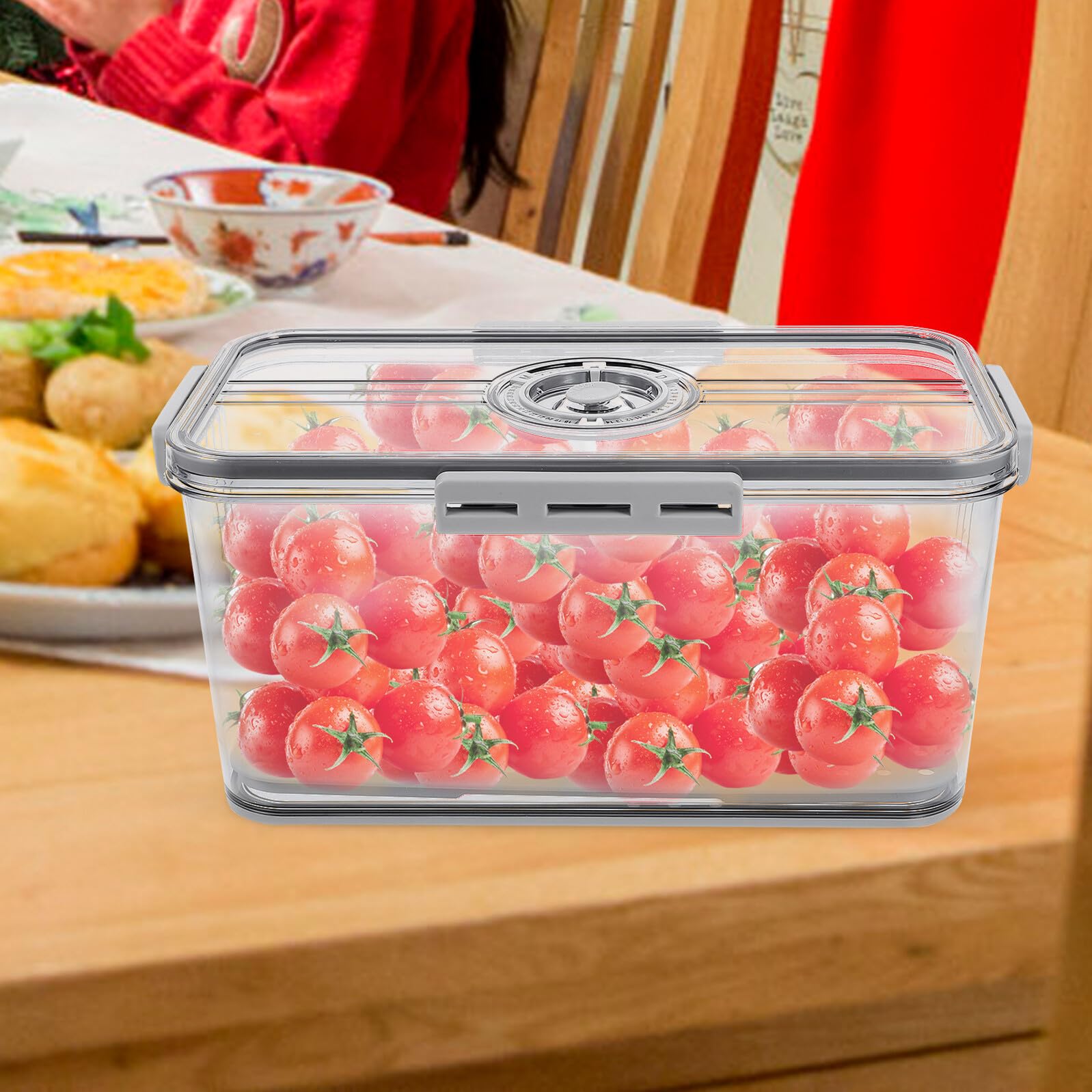 Housoutil Brotdose aus Kunststoff mit Vierseitigem Dichtungsverschluss und Timer Deckel Frischebox für Kühlschrank zur Aufbewahrung von Brot Obst und Gemüse
