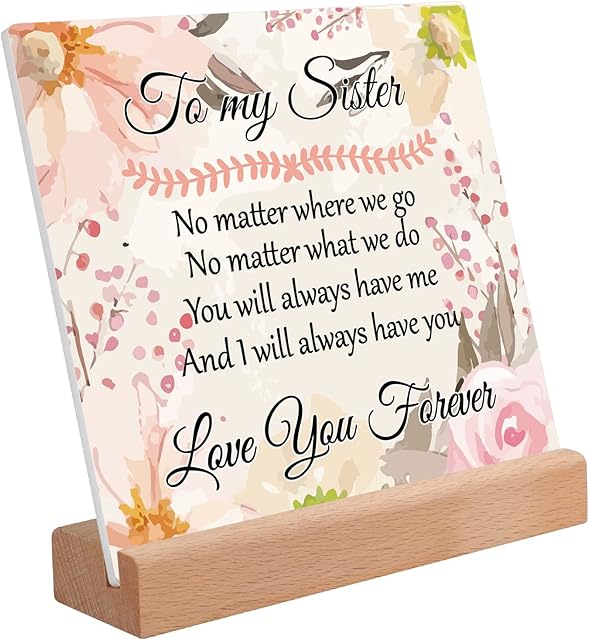 Funnli Sister Gifts from Sister Brother, To my Sister Acrylic Plaque Presents With Wooden Stand, Sister Gifts for Birthday, Christmas, Graduation, Wedding Day