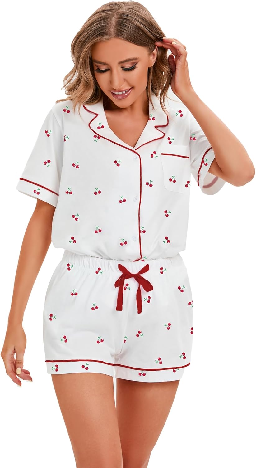 LUBOT 100% Cotton Pajamas for Women 2 Piece PJ Set Button-Down Soft Knit Short Sleeve Summer Sleepwear Loungewear XS-XXL - Image 2