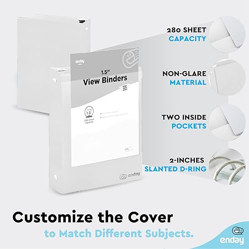 Vista 241 de Carpeta de 3 anillos de 1 pulgada, cubierta transparente de 1 pulgada con 2 bolsillos interiores, carpetas de anillos redondos de colores, en gris