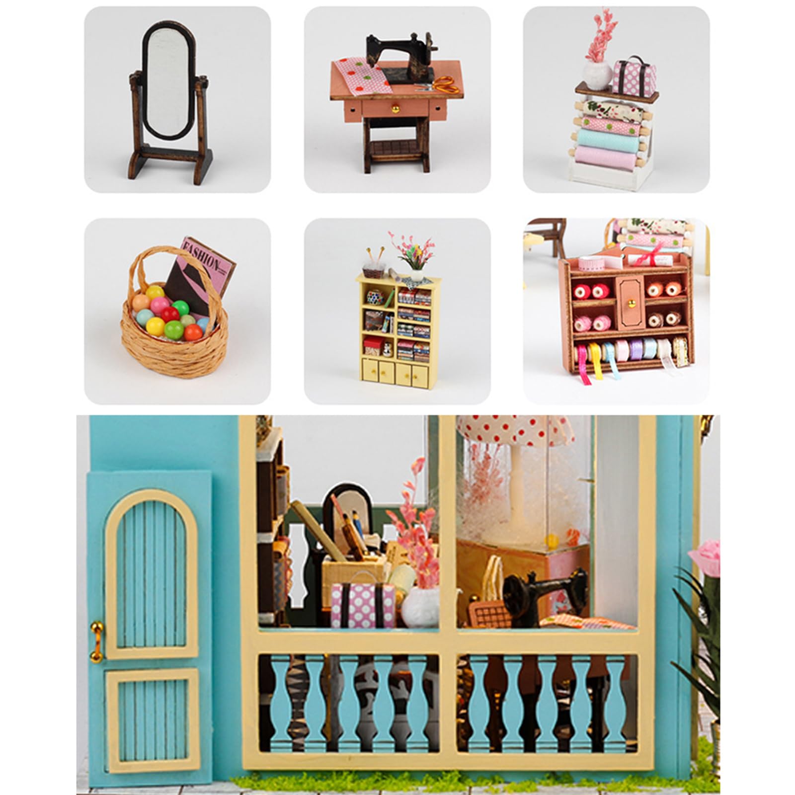 Kit fai da te per casa delle bambole in miniatura, kit fai da te in miniatura per adulti e adolescenti, mini kit di costruzione di case con mobili e LED, mini kit di modellini in legno 3D, regalo di