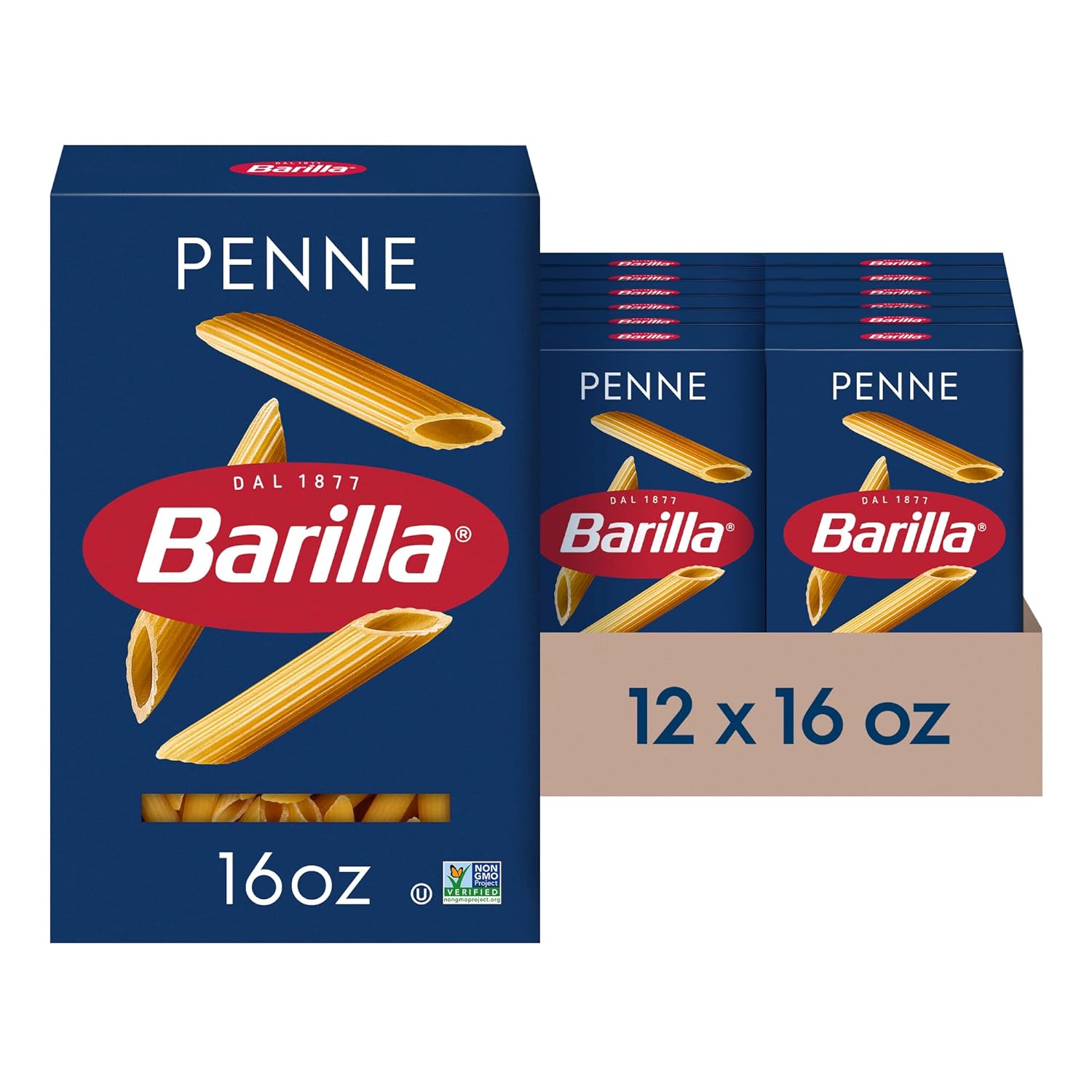 Barilla Penne Pasta, 16 oz. Box (Pack of 12) - Non-GMO Barilla Penne Pasta, 16 oz. Box (Pack of 12) - Non-GMO Pasta Made with Durum Wheat Semolina - Kosher Certified PastaMade with Durum Wheat Semolina - Kosher Certified