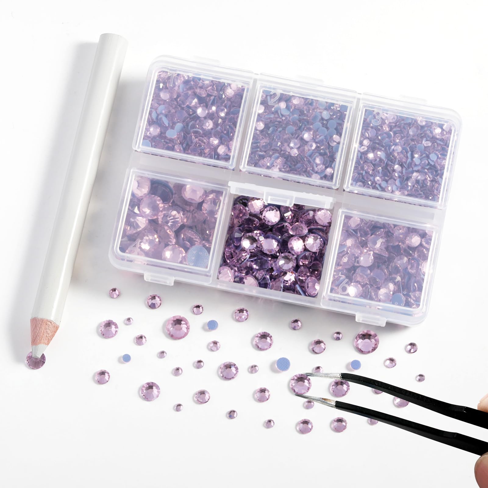 BEADSLAND Hotfix Rhinestones, 4000 PCS Pink Rhinestones for Clothes Crafts Mixed 6 Sizes with Wax Pencil and Tweezers Kit - Image 3