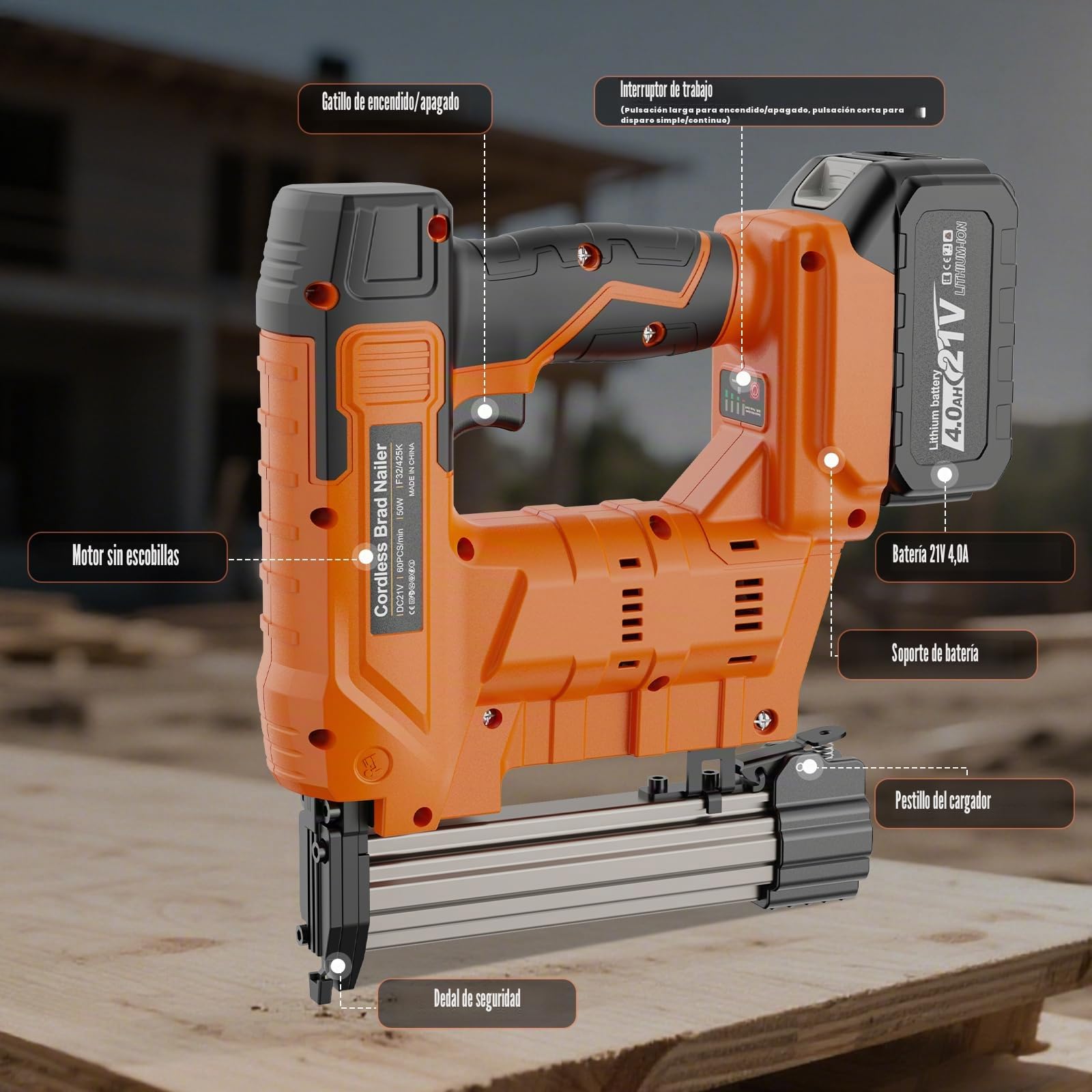 Clavadora Electrica de Clavos Compatible con Makita 18V, Grapadora Clavadora 2 en 1 18GA con batería 4.0Ah, cargador, 800 clavos y 800 grapas incluidas para mejoras del hogar