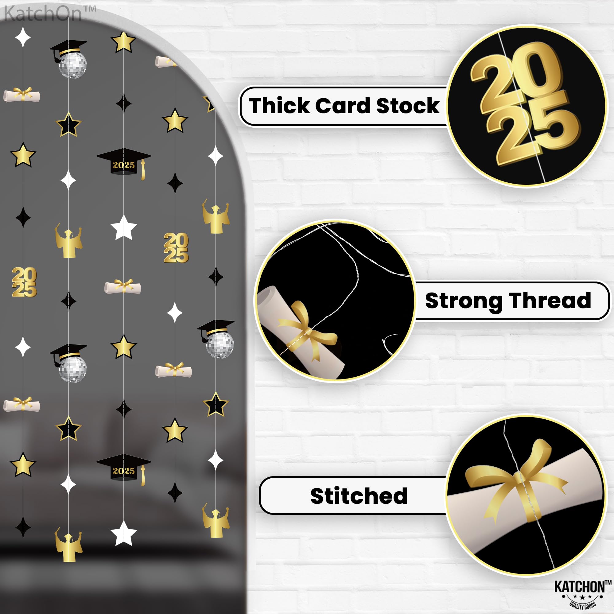 KatchOn, Large, Graduation Banner - No DIY, 9 String, 6.5 Feet, Black and Gold, 3 feet by 5 feet - Image 3