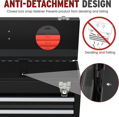 Miniatura 7 de Caja de herramientas pequeña de 3 cajones, caja de herramientas portátil de acero de 3 cajones con sistema de bloqueo, organización de caja de