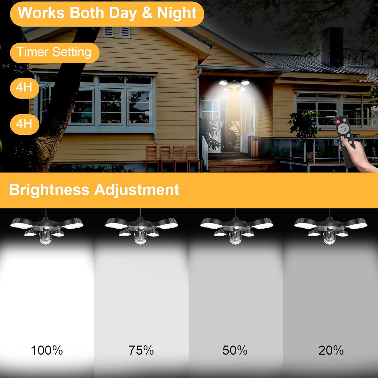 Eleganted Solar Shed Light Indoor Outdoor, Upgrade 192LED Solar Pendant Light with 5 Lighting Modes, Cool or Warm White LED Light Indoor with 2 Sensors & Remote for Chicken Coop Garage Gazebo Barn