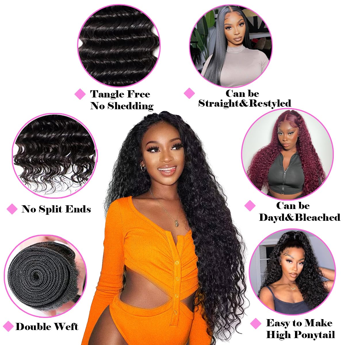 Amazon.com : 12A Deep Wave Human Hair Bundles with Closure  display picture 3
