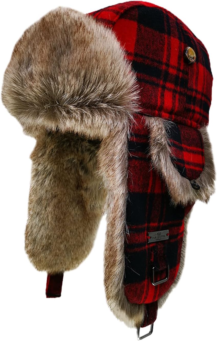 Fur Winter Trapper Hat,Wool Faux Fur Aviator Ski Trapper Trooper Pilot Snow Eskimo Hat with Ear Flaps for Men & Women