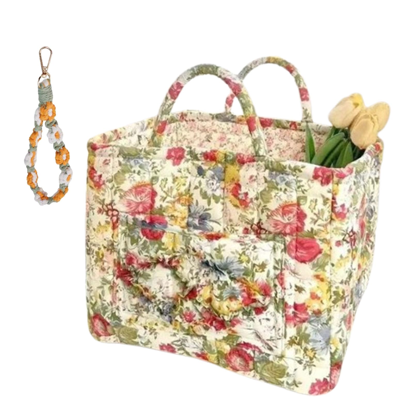 Boho Fabric Storage Basket, 2025 New Boho Quilted Fabric Storage Basket, Large Capacity Collapsible Laundry Hamper, 12.99x10.63x10.24 in Portable Folding Bag (D)