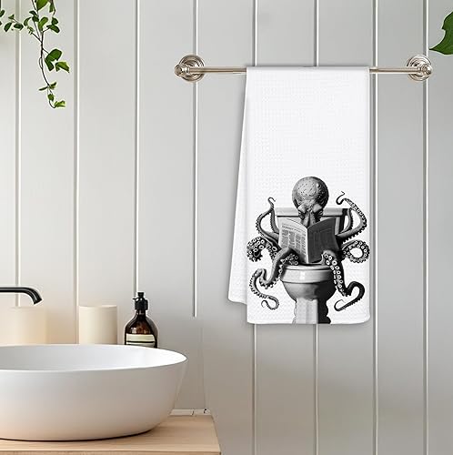 Miniatura 5 de Divertidas toallas de mano de pulpo para baño, baño, decoración de baño de pulpo, regalos para amantes del pulpo para mujeres y hombres, toallas de