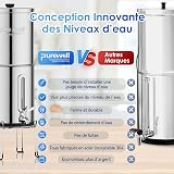 Purewell Filtre à Eau par Gravité 8,5L - Système de Filtration Familial avec Charbon Actif - Purificateur d'Eau pour Robinet et Eau de Pluie - Technologie Ultrafiltration - Grande Capacité - 8