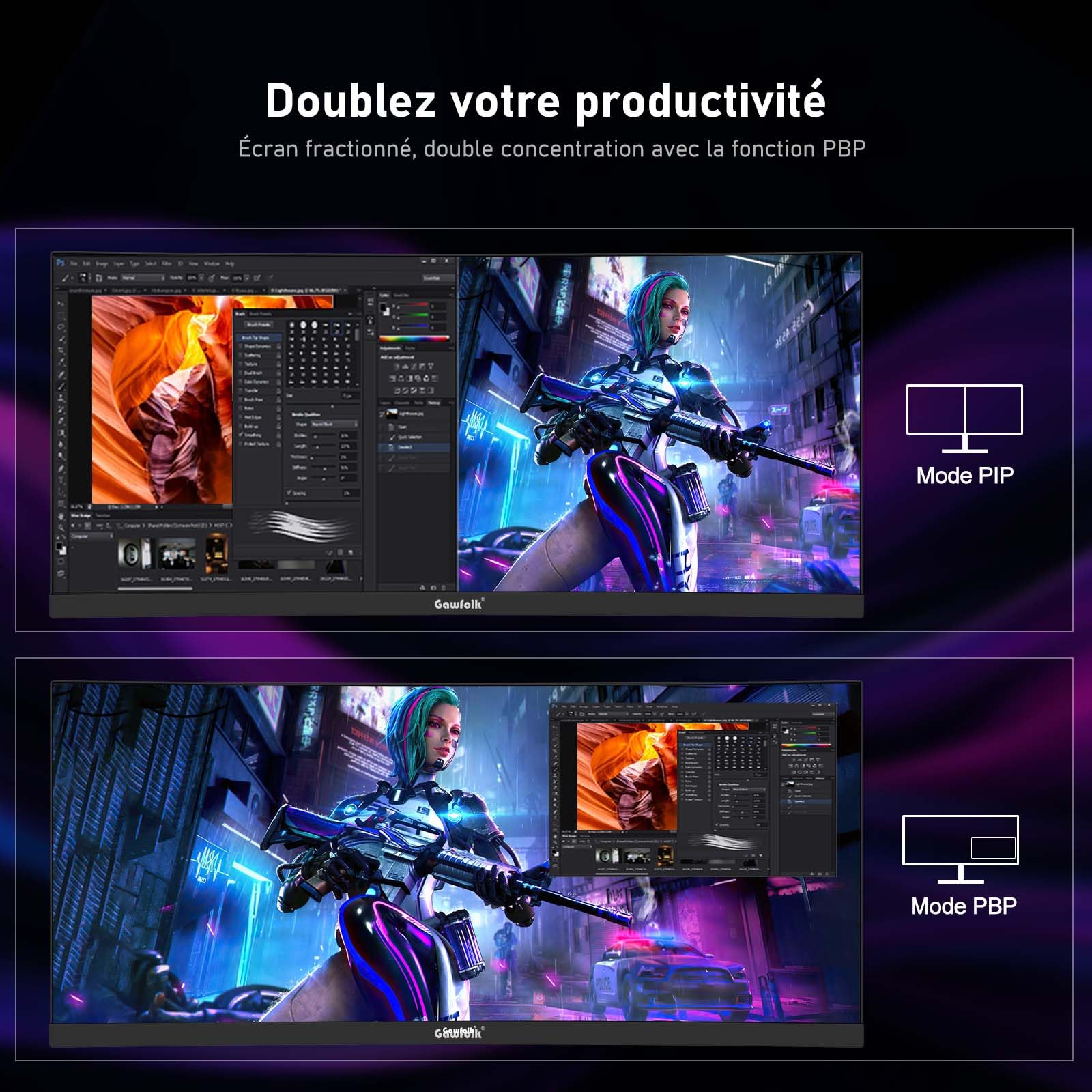 Gawfolk Écran PC Gaming Incurvé Ultrawide 34 Pouces 165 Hz, Moniteur 3800R 21:9 UWQHD (3440x1440), 120% sRGB, 1 ms, Adaptive Sync, Display Port, HDMI, Réglable en Hauteur, Haut-parleurs Intégrés-Noir