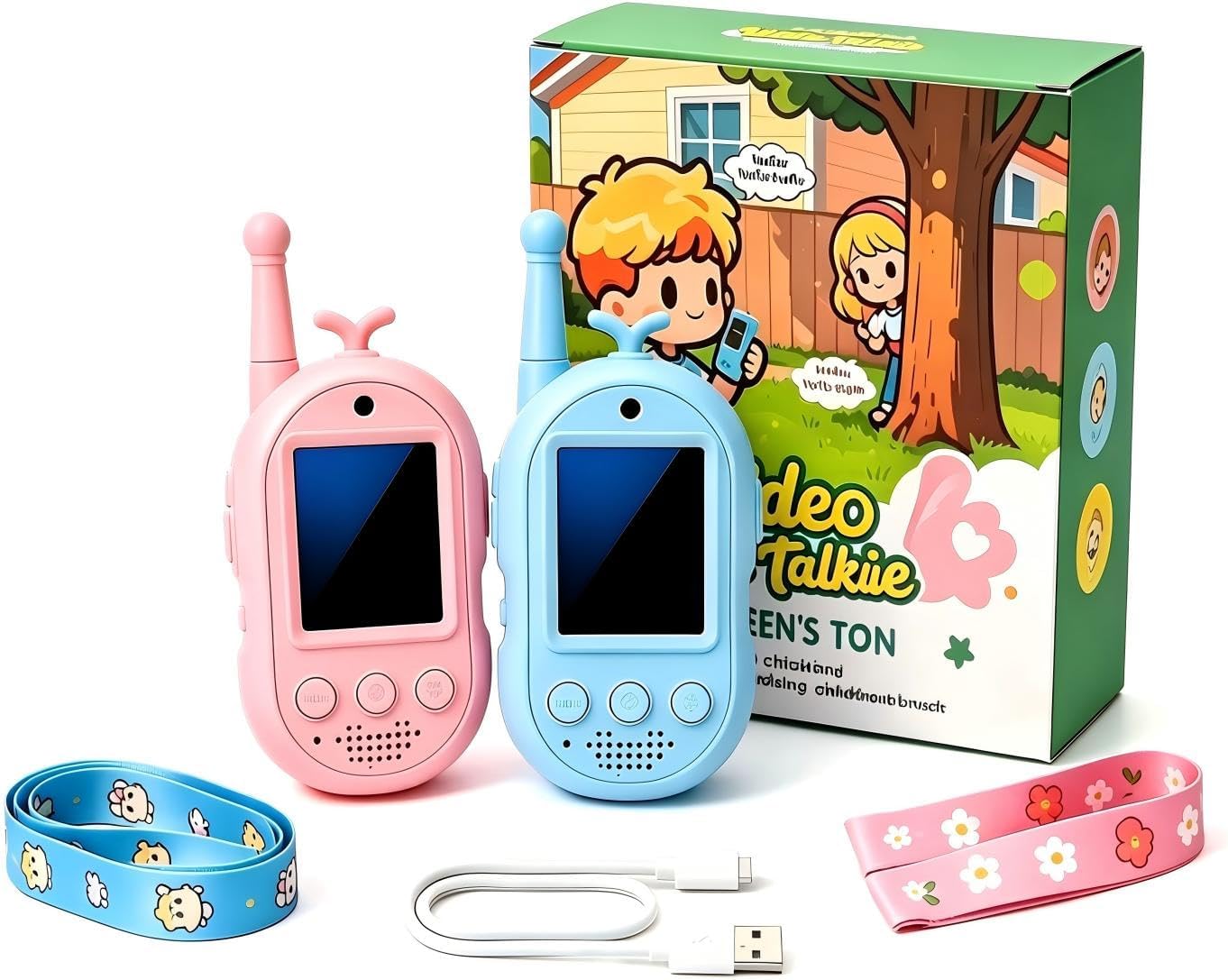 Kids Video Walkie Talkies,Kids Walkie Talkies 2 Pack,Outdoor Camping,Hiking Walkie Talkies Long Range Kids, Walkie Talkies for Kids Suitable Birthday Gift for Children Over 4 Years Old (Blue/Pink)