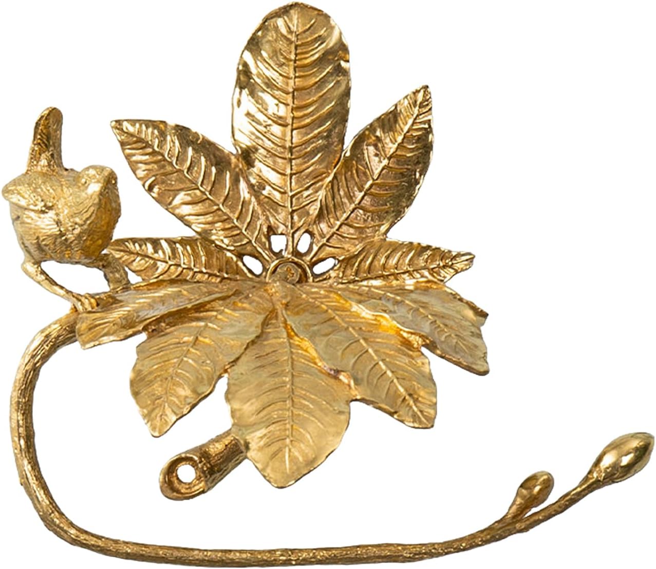 Solid Brass Bird Toilet Paper Holder – Handmade Vintage Wall Mount Tissue Roll Holder, Decorative Bird & Leaf Design, 9.8" Antique Gold Bathroom Paper Rack (Style A)
