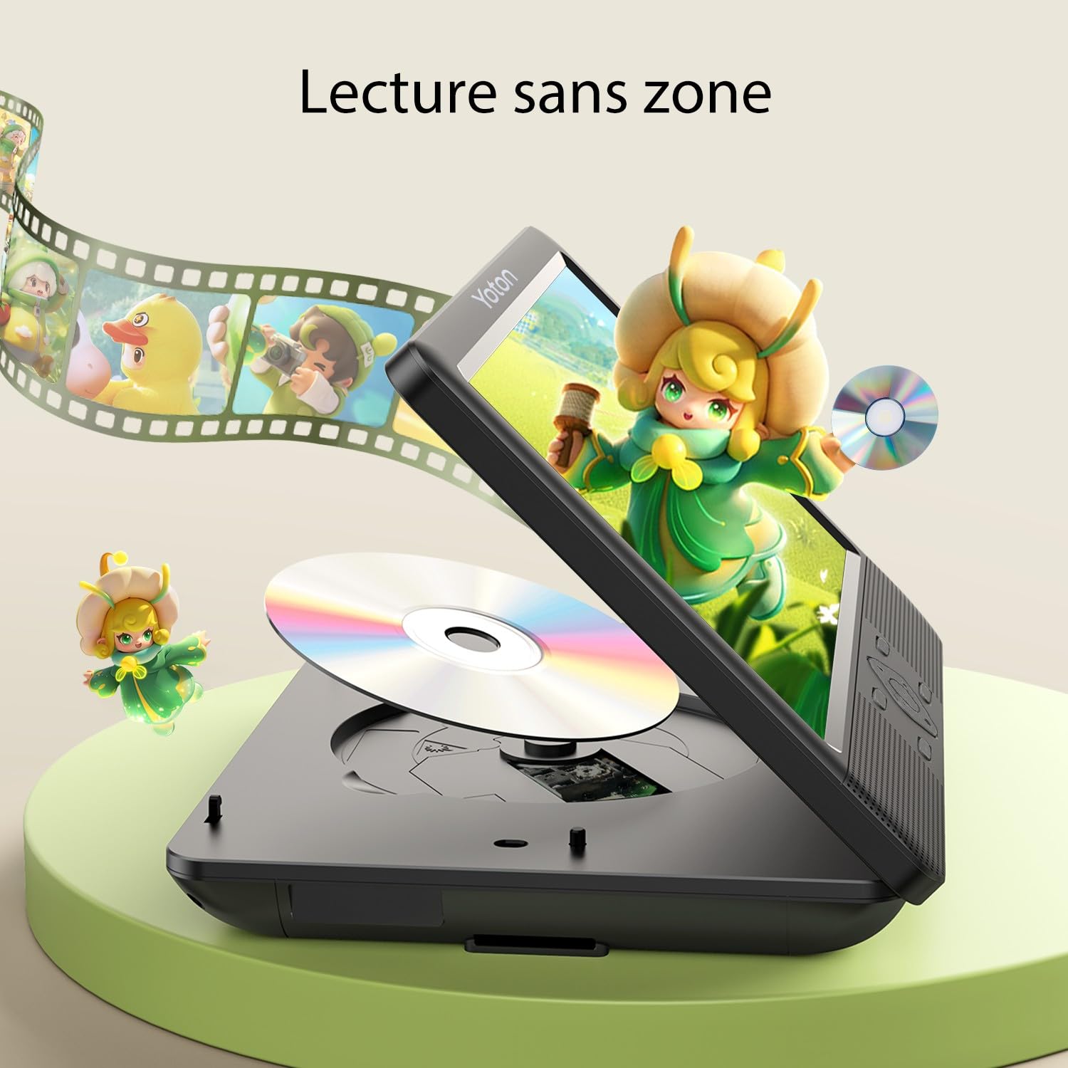 Yoton Lecteur DVD Portable 12,5", 2 écrans 10,5" pour Voiture Multimédia, Synchronisation USB/SD/TV, capacité de Batterie de Voyage de 5 à 6 Heures, Support D'appui-tête, HDMI et AV Inclus, Noir