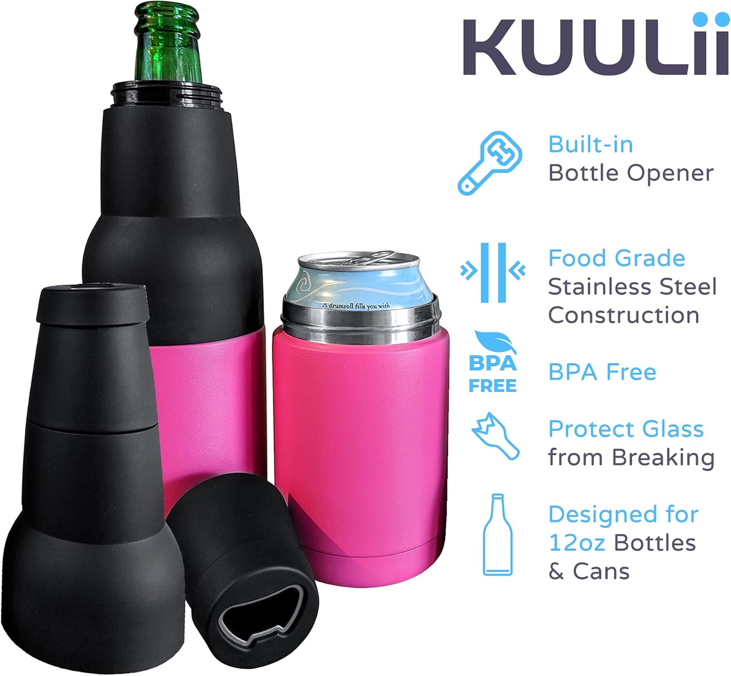 CUULii 12oz Stainless Steel Bottle Holder and Portable Cooler for Can, Beer with Built-in Bottle Opener, BPA-Free and Durable - Ideal Gift for Beer Lovers - (360ml) - Image 2