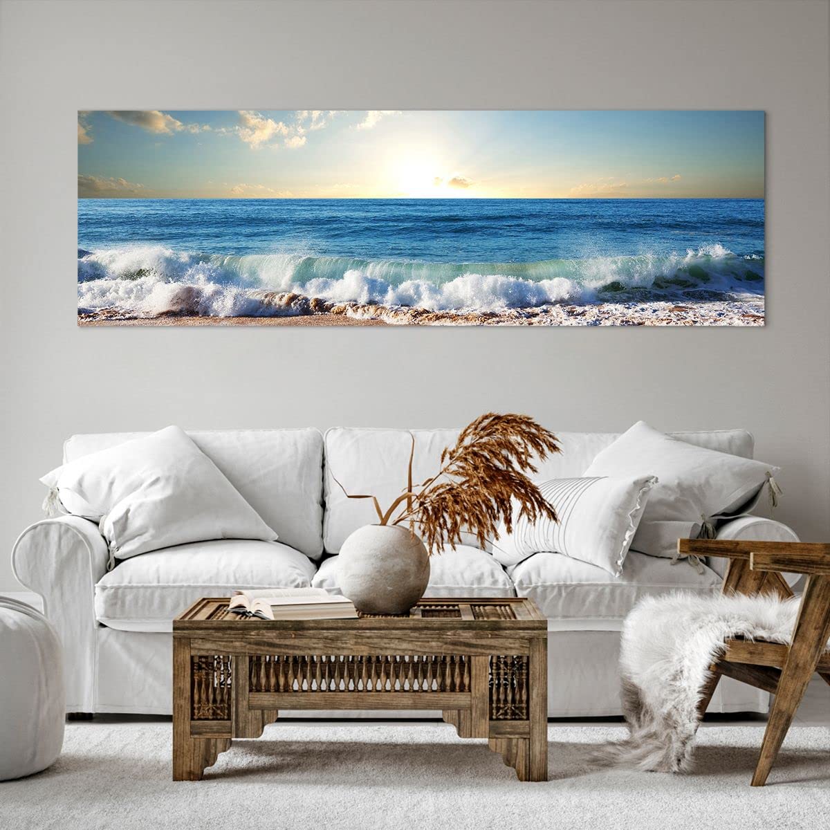 Tableau Decoration Murale 160x50cm mer rivage eau Chambre Cuisine Panoramique Deco Cadre Salon Art