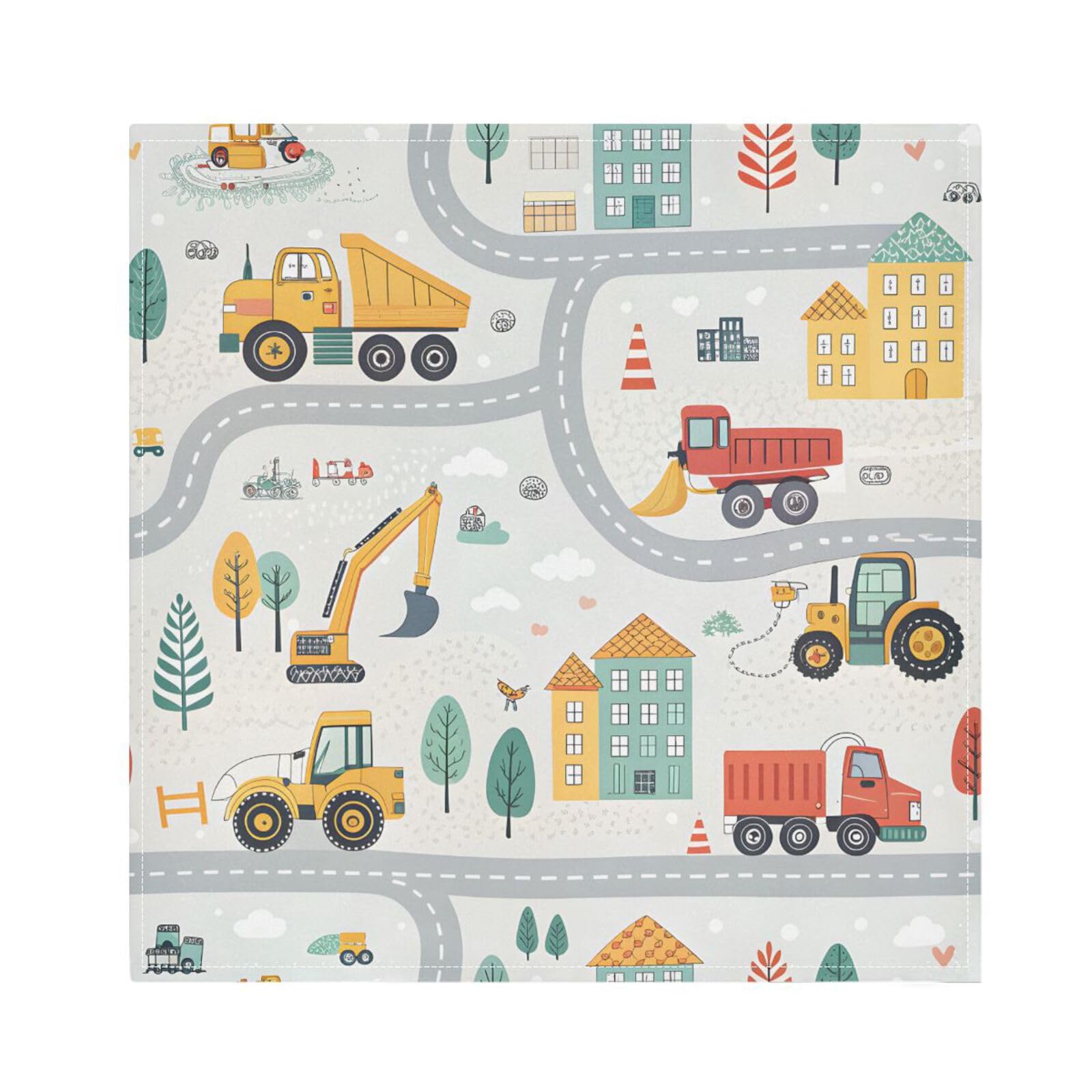 Ttgoth Construction Vehicles Cloth Napkin Set of 6 Washable & Reusable Dinner Napkins for Dining Table, Banquets, Wedding, Party, 50x50 cm