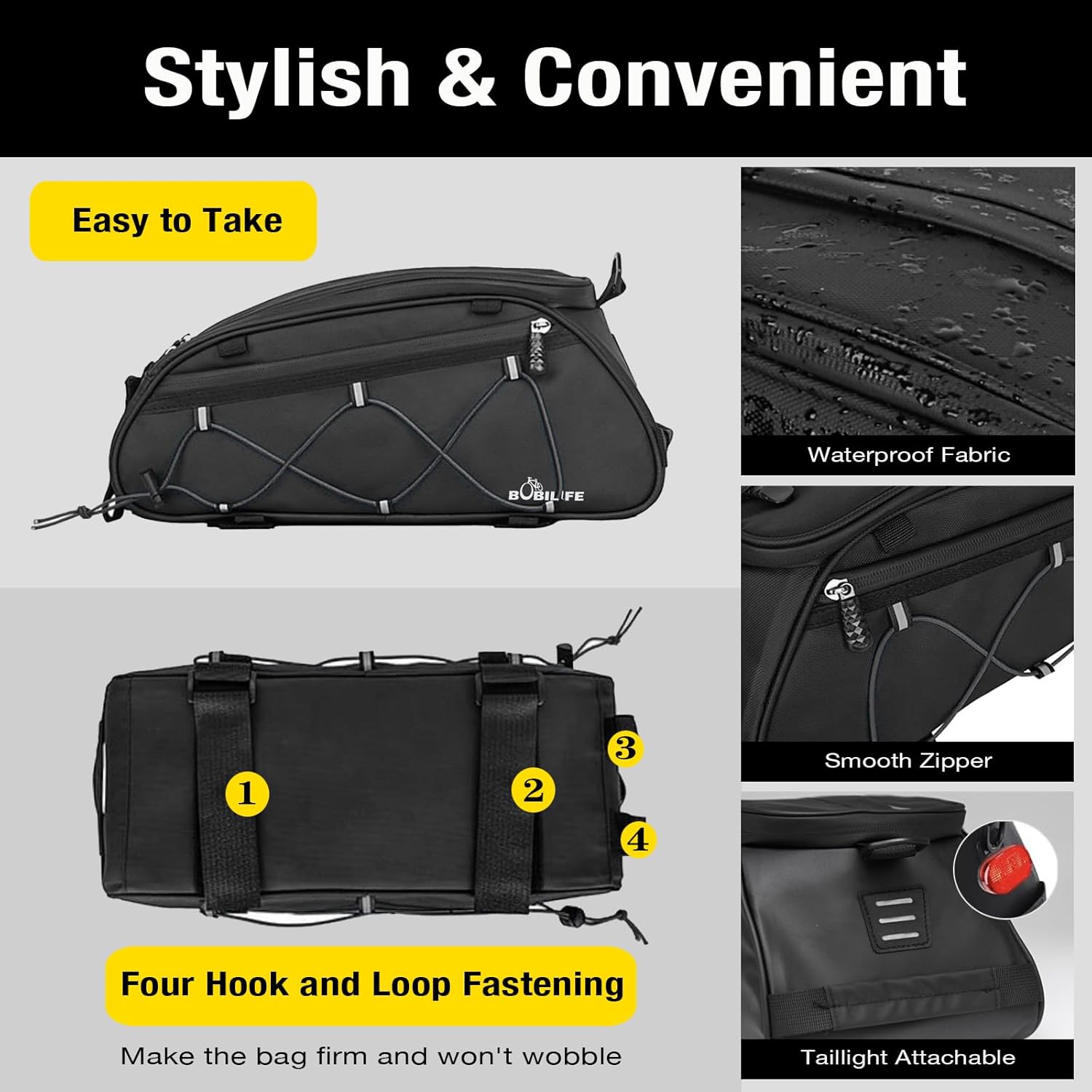 Bike Rear Rack Insulated Trunk Bag - 10L Large Capacity Waterproof Bicycle Travel Expedition Back Rack Seat Cargo Carrier Bag for Bicycle, E-Bike and Motorcycle