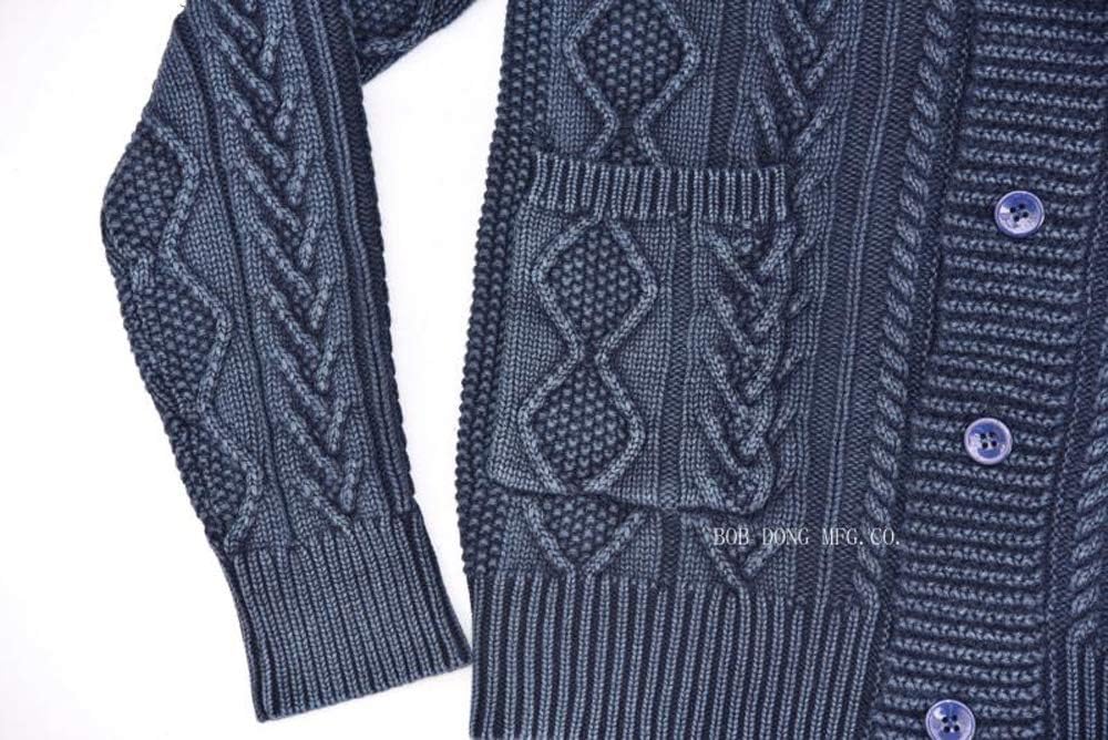 BOB Dong Men's Shawl Collar Indigo Cotton Cardigan