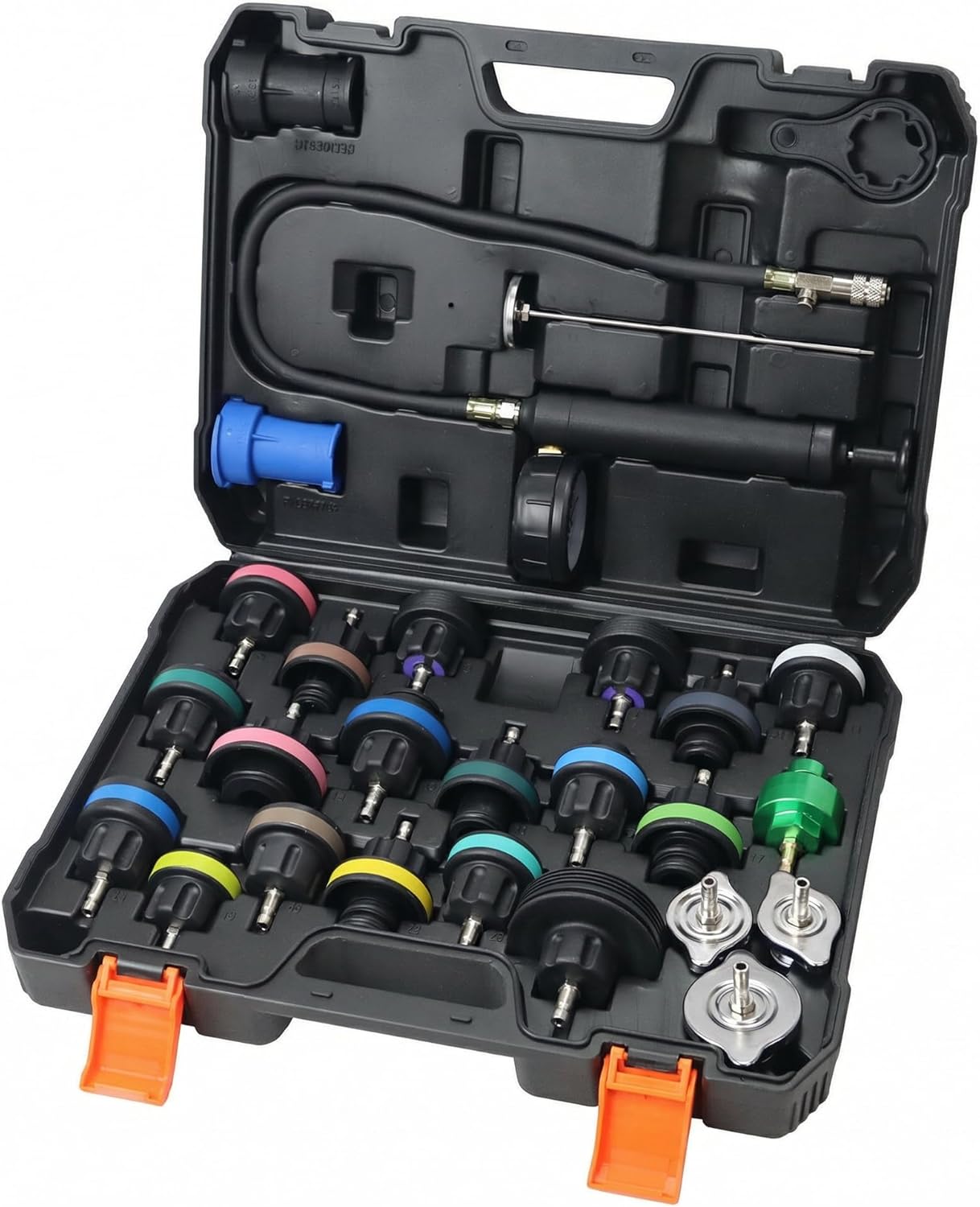 Coolant Pressure Tester Kit – Radiator System Leak Detector & Cooling Test Tool with Tesla, Porsche Adapter (27-Piece)