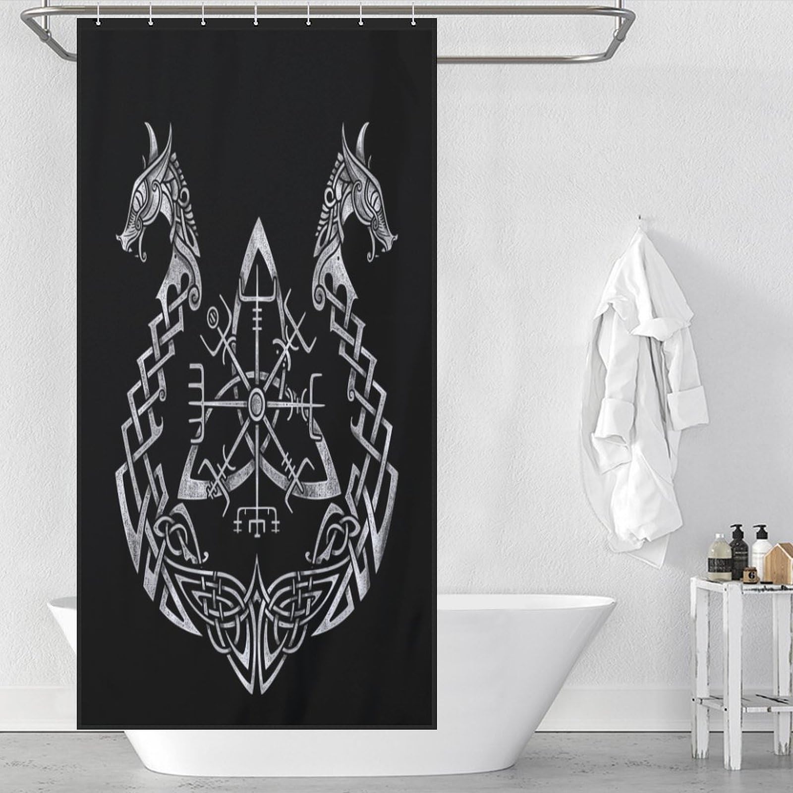 PAZZK Viking Myth Shower Curtains, Bathroom Curtains Washable Polyester with 12 Hooks for Wet Room 36x72Inch（92x183cm）