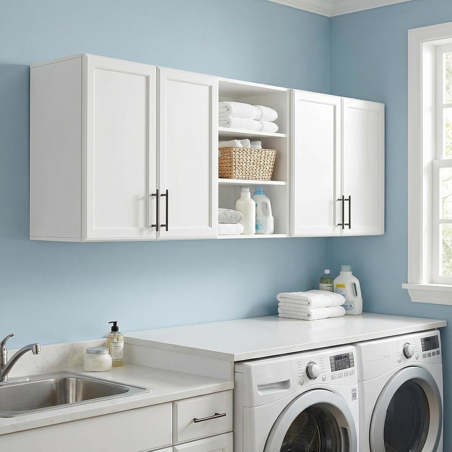 63" W X 11.8' 'D X 21.6'' H Wall Cabinets for Laundry Room Set of 3, Kitchen Wall Cabinet with Adjustable Shelf, Floating Cabinet, Wall Mounted Cabinet for Laundry Room, Kitchen