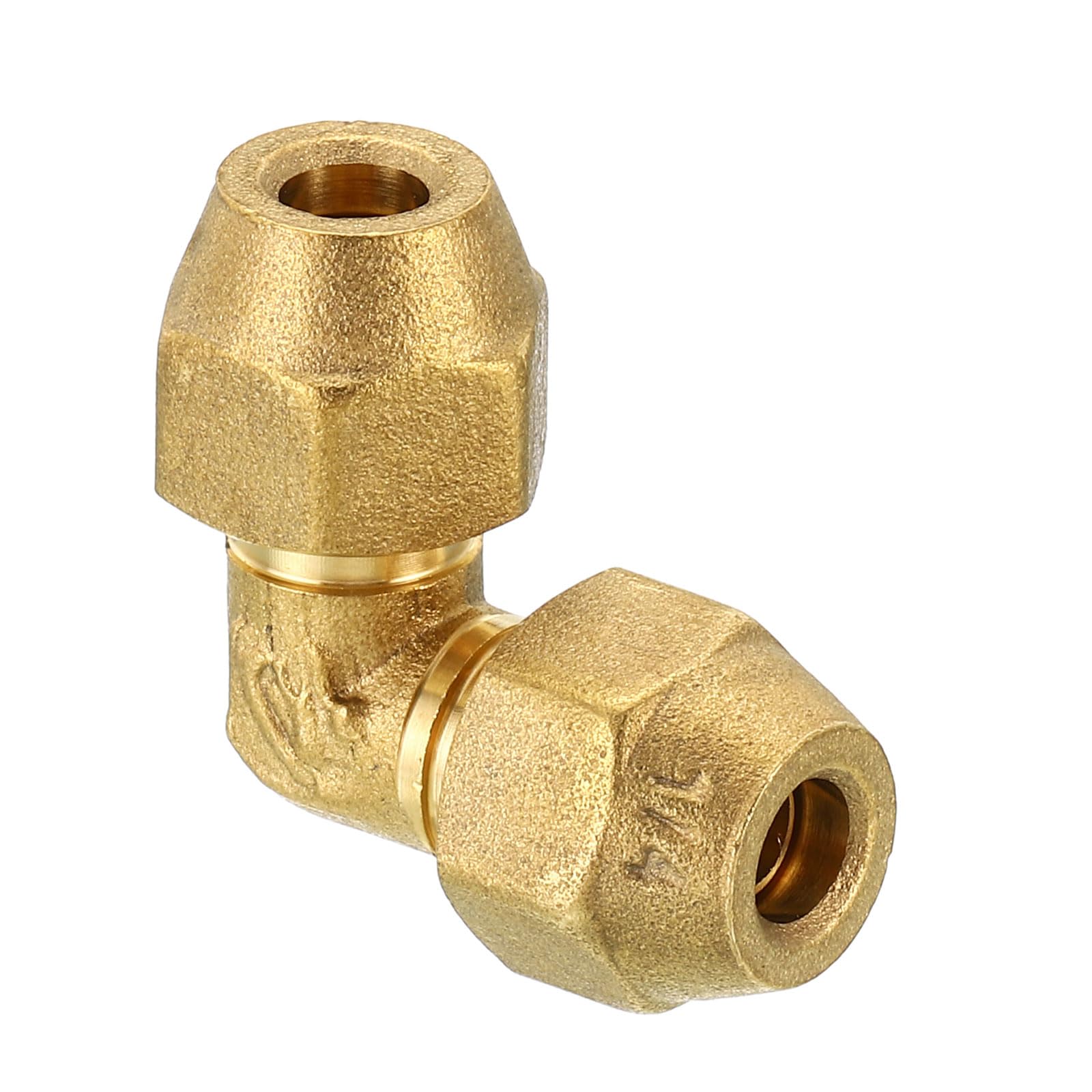 Accesorio de tubería de latón de 1/4" x 1/4", Paquete de 2, Adaptador de tubería de Codo de 90 Grados con Tuerca para Aire Acondicionado, refrigeración y plomería