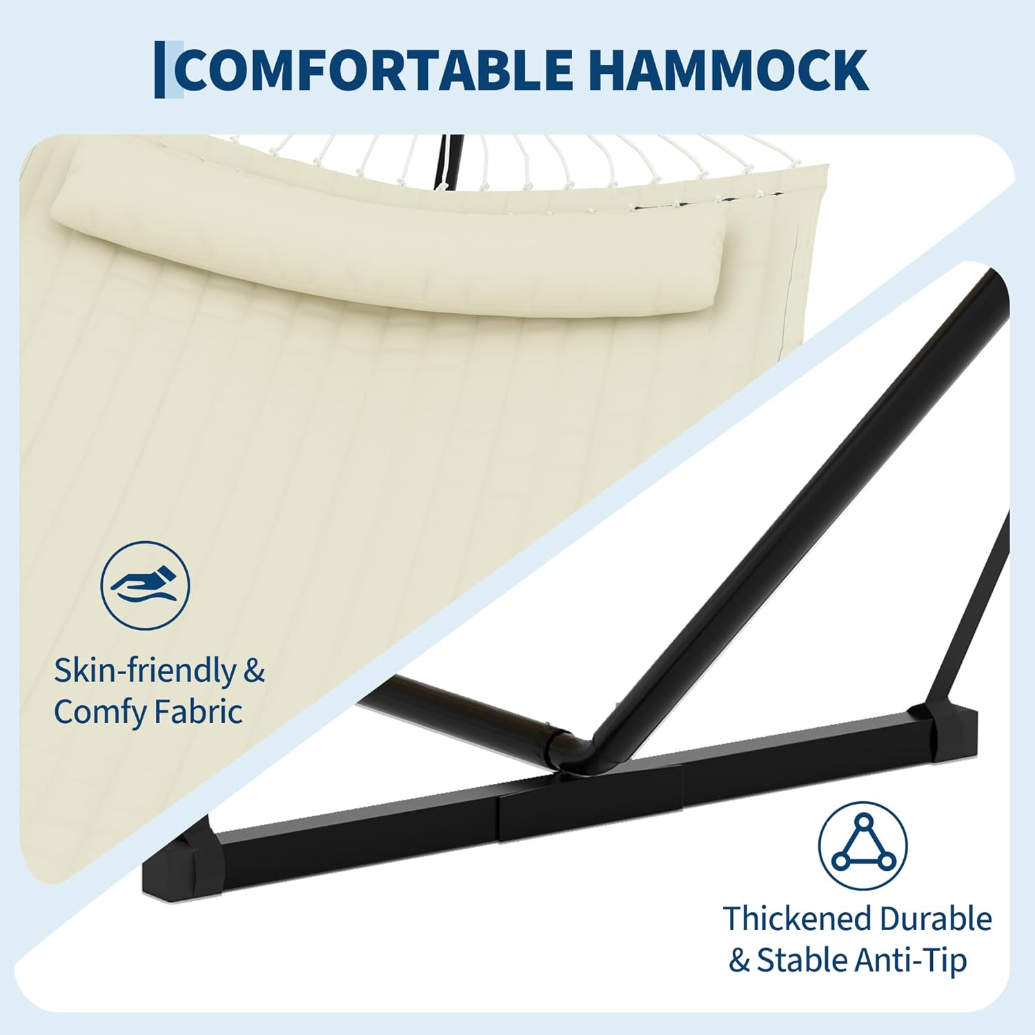 Garvee﻿ 2 Person Hammock with Stand for Outside, Double Hammock with Stand and Pillow, Max 450 Lbs Capacity with Balance Rope, Large Hammock for Outdoor Patio Backyard Poolside