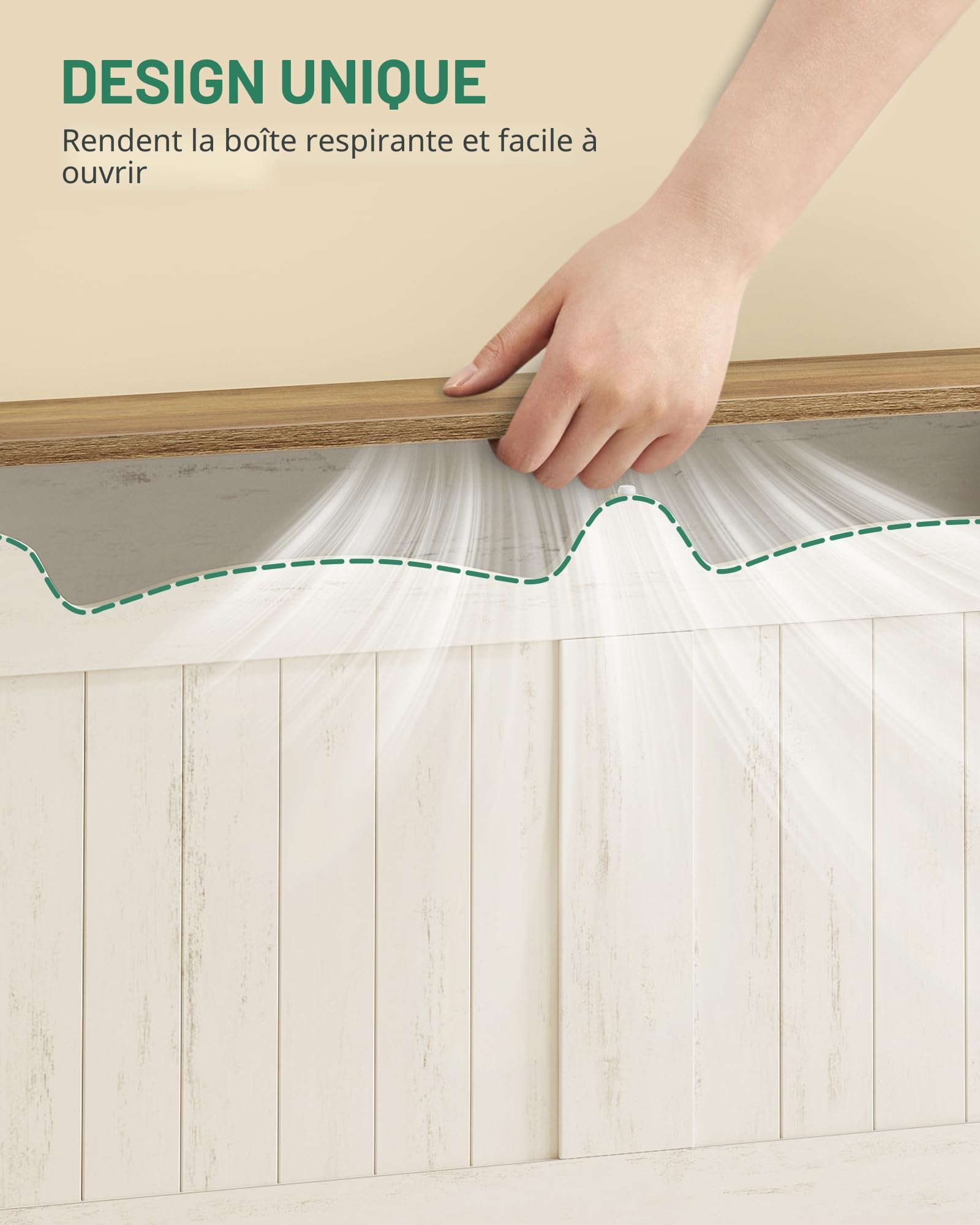 Hzuaneri Coffre de Rangement, Banc de Rangement, Blanc Marron | 2 Charnières Stables, 40 x 100 x 48 cm, pour Entrée, Chambre, Salon, SB01014B