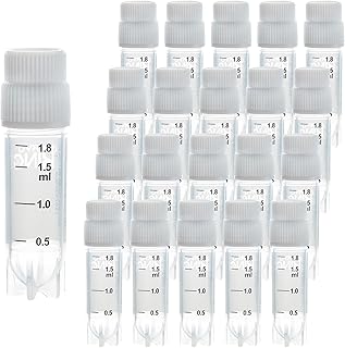 2.0 ml Cryogenic Vials, 25 Pcs Cryovials, Sterile Cryotubes with White External Screw Cap, DNase/RNase-Free, Graduated Freezer Tubes for Low Temperature Storage from -196°C to 121°C