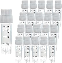 2.0 ml Cryogenic Vials, 25 Pcs Cryovials, Sterile Cryotubes with White External Screw Cap, DNase/RNase-Free, Graduated Freezer Tubes for Low Temperature Storage from -196°C to 121°C