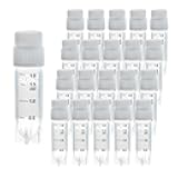 CryoKing 2.0 ml Cryogenic Vials, 25 Pcs Cryovials, Sterile Cryotubes with White External Screw Cap, DNase/RNase-Free, Graduated Freezer Tubes for Low Temperature Storage from -196°C to 121°C
