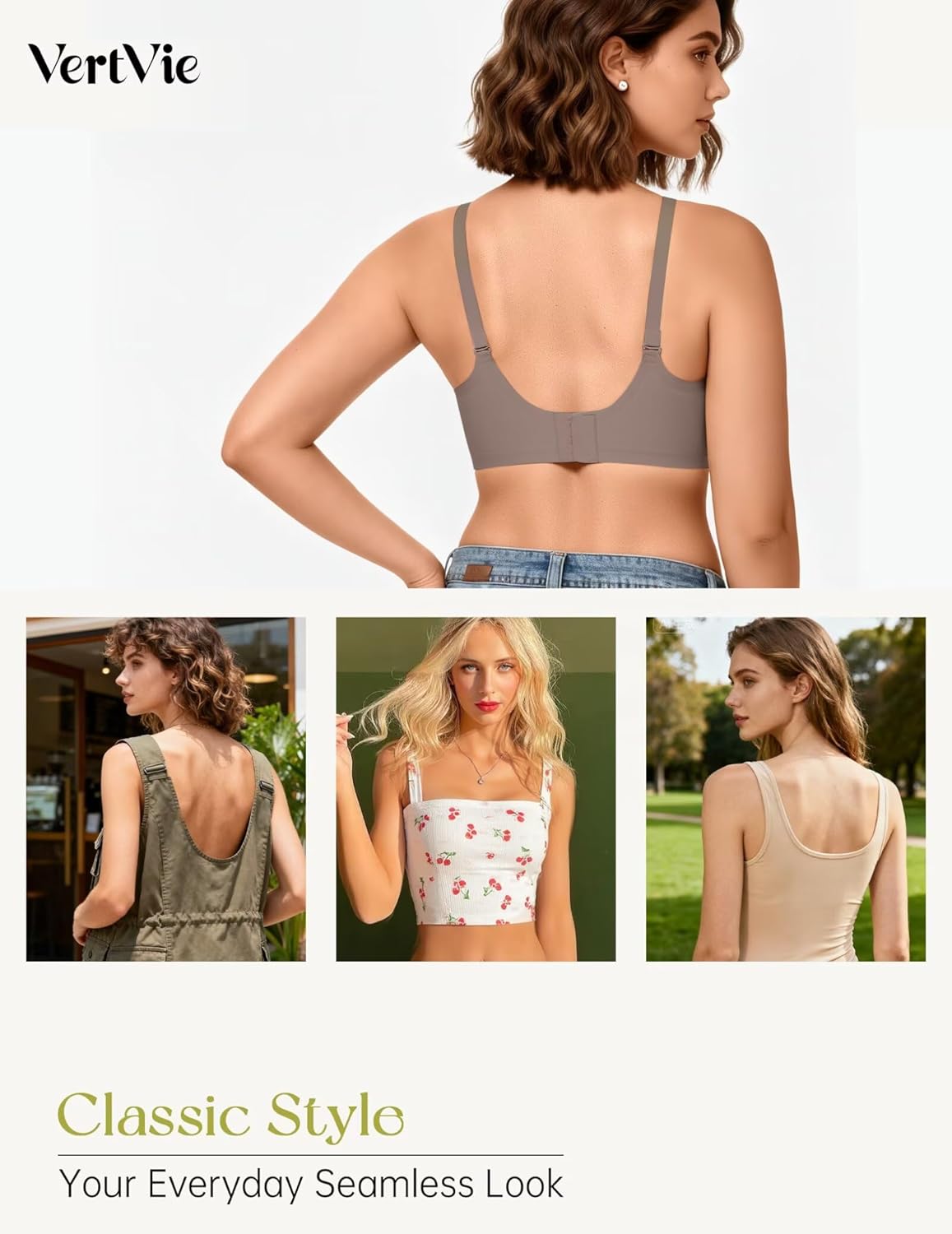 Vertvie Womens Wireless Jelly Bra Push Up No Underwire Full Support Removable Straps (Halter/U/Cross) Seamless T-Shirt Bras - Image 4