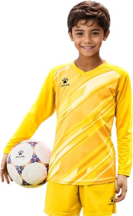 KELME Kids Padded Goalie Shirt,Youth Goalkeeper Jersey,Long Sleeve Soccer Football Training Uniform