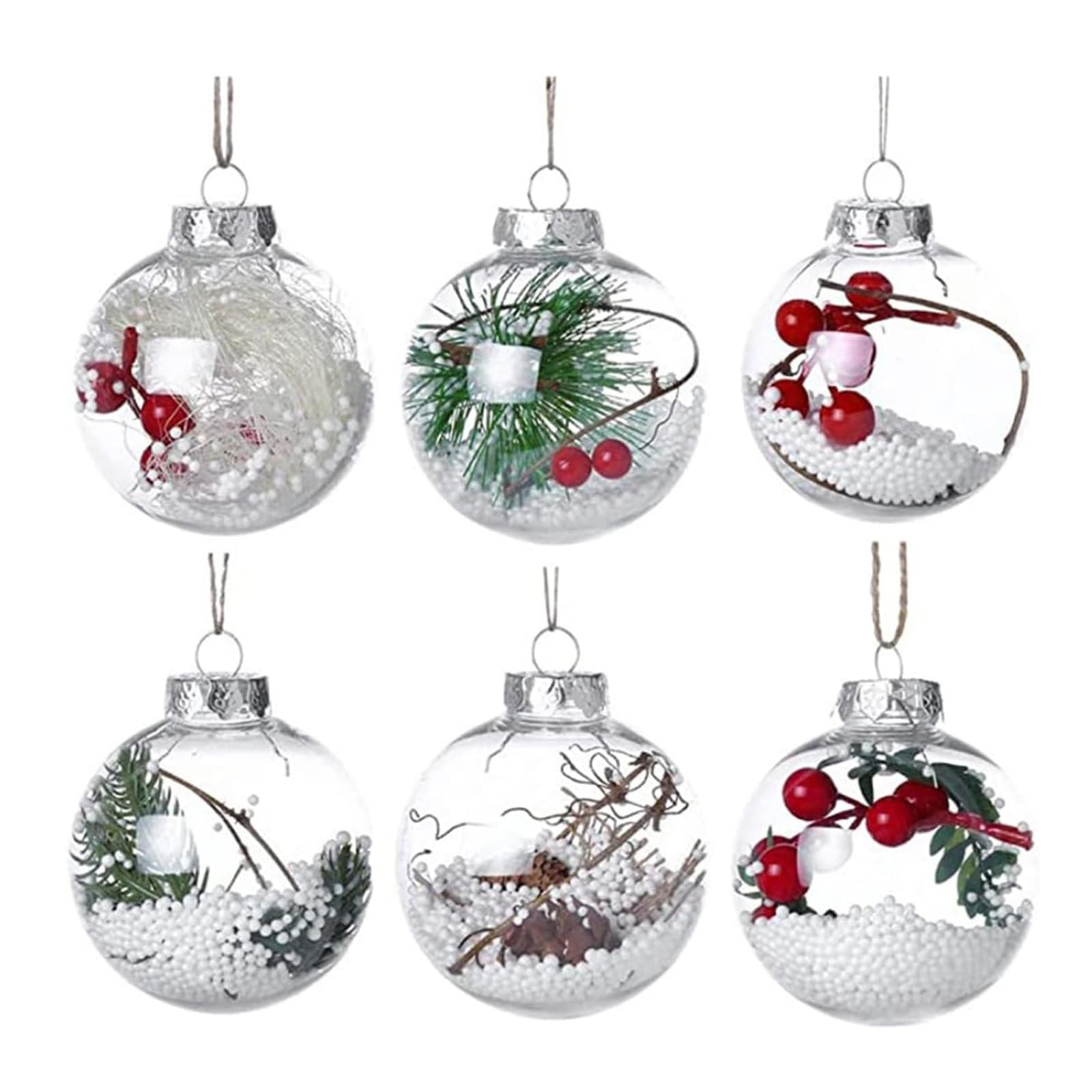 6 Adornos navideños Transparentes exquisitos, Colgantes for Decorar el árbol de Navidad y Fiestas Adornos con Brillo