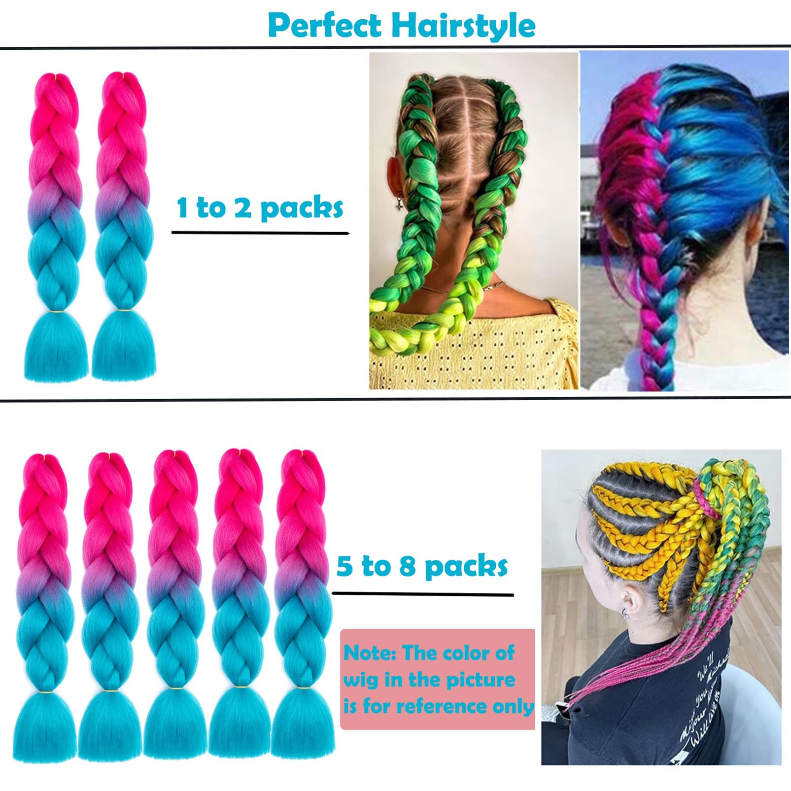 Braiding Hair Extensions Braiding Hair Fashion Synthetic Braid Hair Extensions for Women Braiding Coloured Hair for Braiding DIY Wigs Cosplay (Pink to Blue) - Image 4