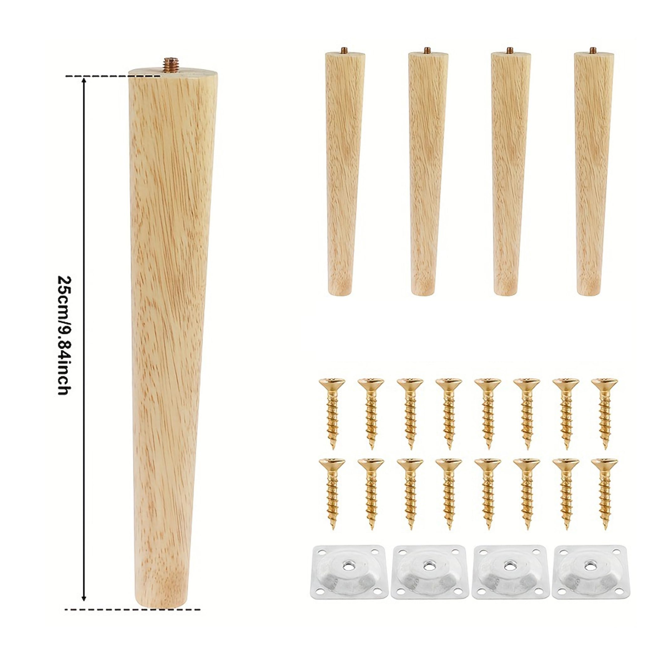 Bankpoten 8-60 cm Vervangende Meubelpoten, 4-delige Massief Houten Eettafel Poot, voor Bank Fauteuil Kast Tv-standaard, met Montageplaat Schroeven M8 Schroeven