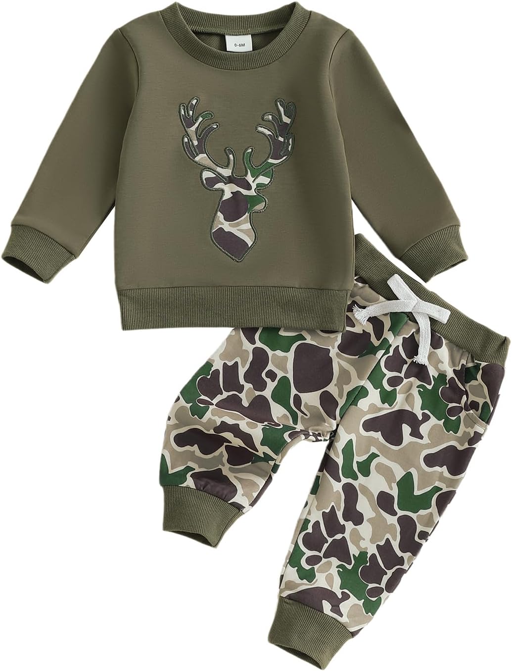 Muineobuka Toddler Baby Boy Hunting Clothes Reindeer Embroidery Sweatshirt and Camouflage Pants Outfits Baby Camo Clothing